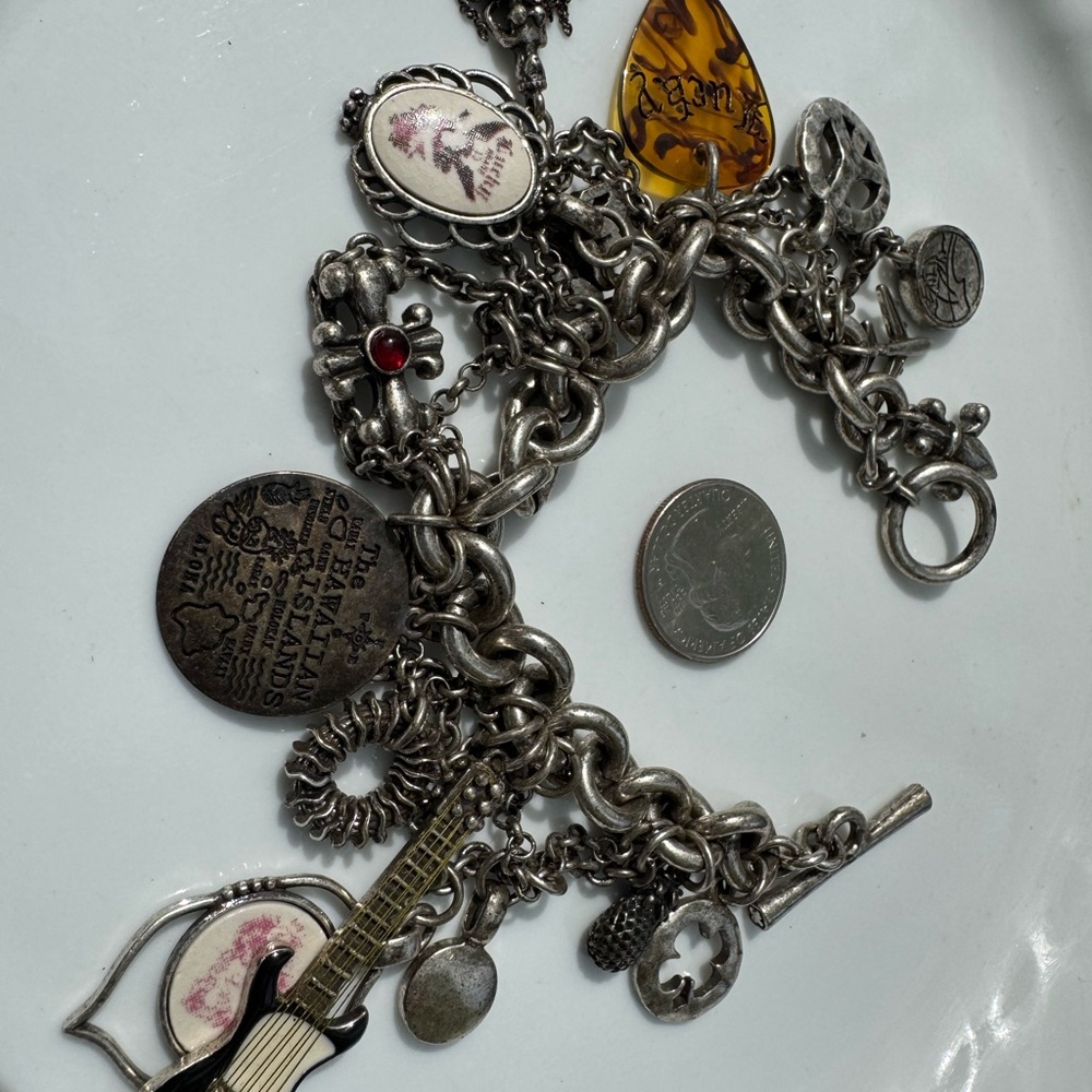 Silver-tone Charm Bracelet with Red Accents